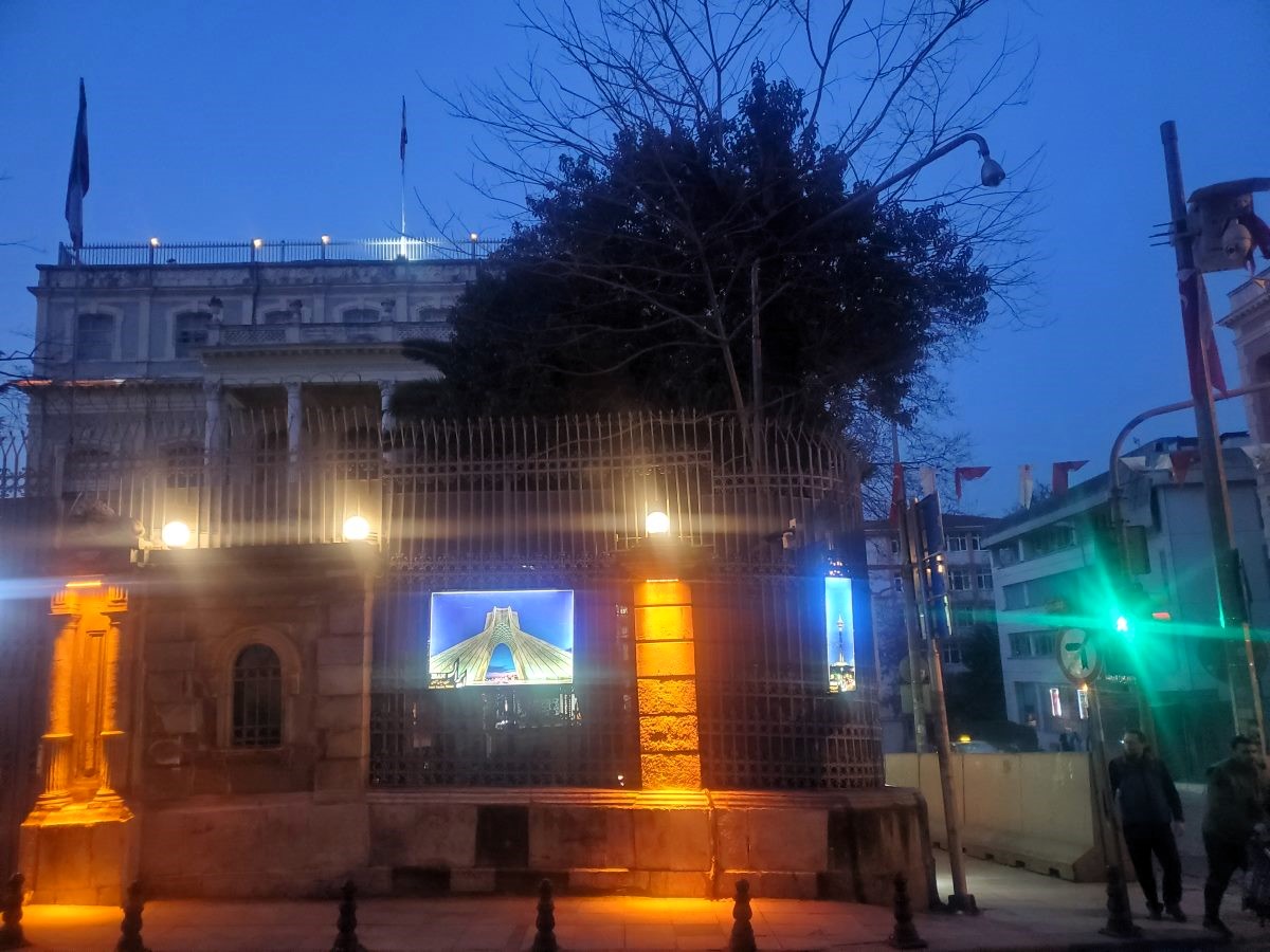 Iranian embassy with bridge mural